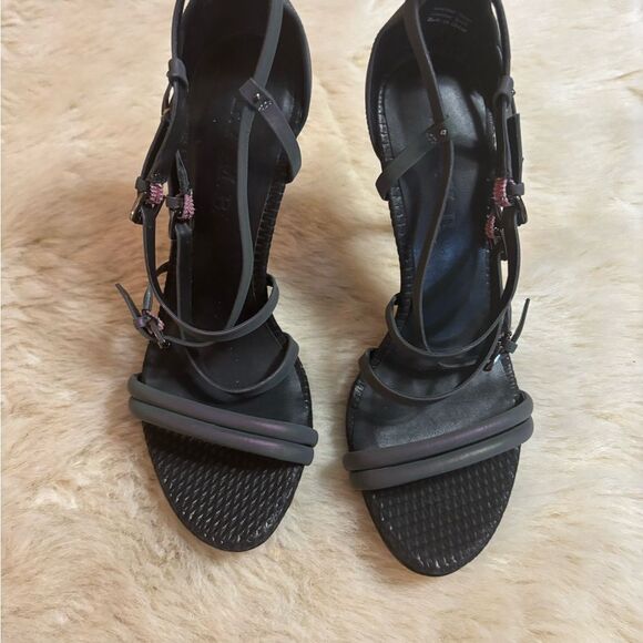 L.A.M.B. Black and Gray Stiletto Heels with Strappy Design - Picture 6 of 10